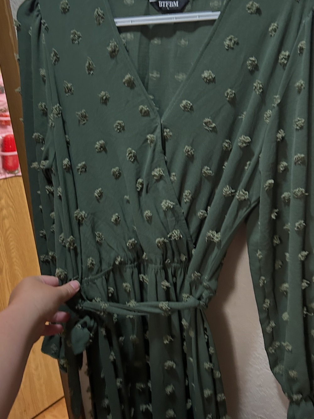 BTFBM Olive Green Long Sleeve Wrap Midi Dress